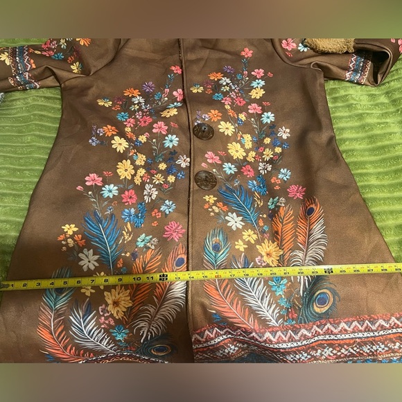 Boho Embroidered Faux Shearling Long Coat- Dark Brown Sz L (Fits like XL or XXL) - Picture 11 of 15
